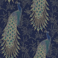 Portfolio Peacock Wallpaper Navy / Gold Rasch 215700