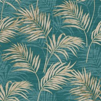 Lounge Palm Wallpaper Teal / Gold Grandeco A46105