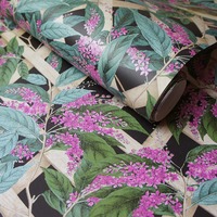 Cassidy Trellis Leaves Wallpaper Charcoal / Pink Holden 90171
