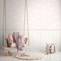 Clouds and Wood Slats 2 in 1 Vinyl Wallpaper Pink / White AS Creation 39816-3