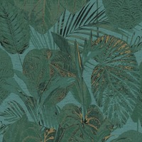 Famous Garden Tropical Leaves Vinyl Wallpaper Green/Gold AS Creation 39355-3