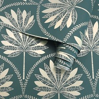 Glistening Palm Tree Tops Wallpaper Teal Holden 13419
