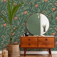 Pomegranate Wallpaper Green/Orange Belgravia Decor 9613