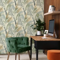 Sarika Leaves Wallpaper Green/Gold Belgravia Decor 1601