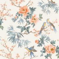 Amelie Chinoiserie Bird Wallpaper Orange / White Rasch 260561