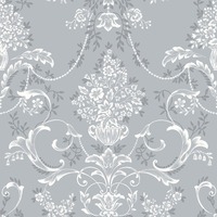 Amelie Floral Damask Wallpaper Slate Blue Rasch 260246