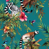 Lemur Wallpaper Teal Holden 12402