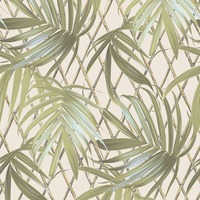 Paradise Palm Leaf Textured Heavyweight Vinyl Wallpaper Green / Cream Rasch 539561