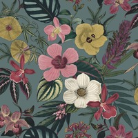Priya Floral Wallpaper Multi / Petrol Blue Rasch 284279