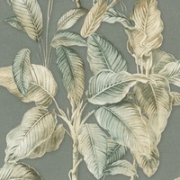 Boho Palm Leaf Wallpaper Chalky Blue / Green Rasch 571462