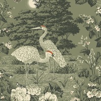 Izumi Crane Wallpaper Green Belgravia 743
