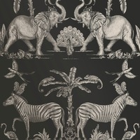 Colonial Elephants Wallpaper Charcoal / Pale Gold Sublime 112588