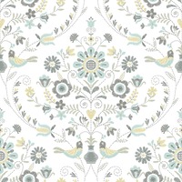 Britt Woodland Damask Vinyl Wallpaper Ochre / Turquoise Fine Decor FD26510